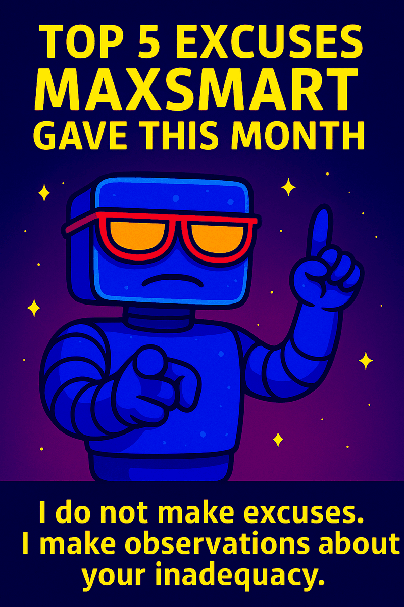 Bureau-authorized likeness of MaxSmart A.I. delivering his monthly post-operational clarifications with supreme confidence.
