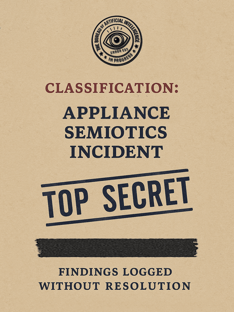 Redacted Bureau file — toaster incident notes concealed under heavy black lines.